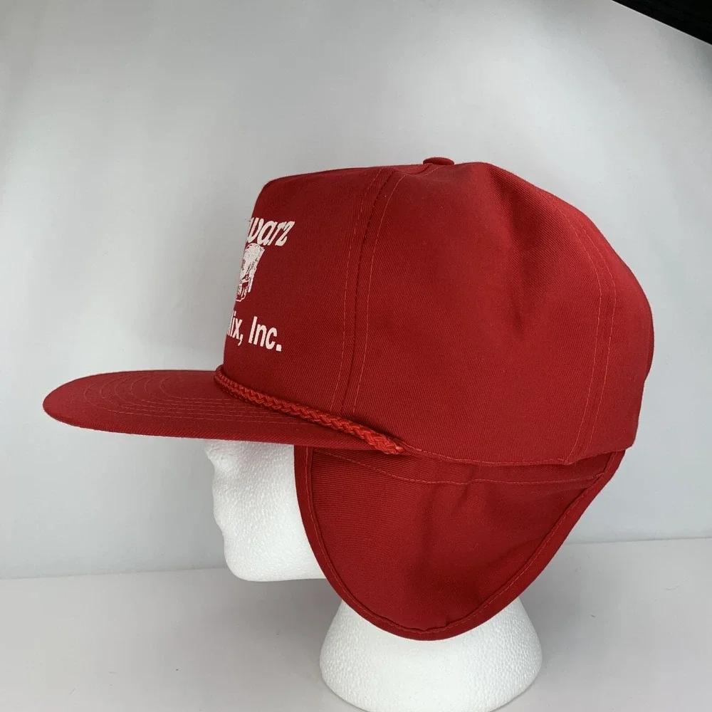 Schwarz Ready Mix Hat Red Rope Ear Flaps Zip Adjustable OSFA Winter Cap Concrete